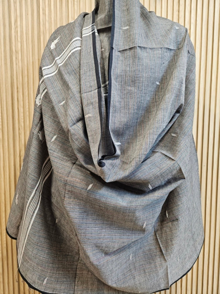 Grey Soft Handwoven Cotton Jamdani Dupatta Balaram Saha