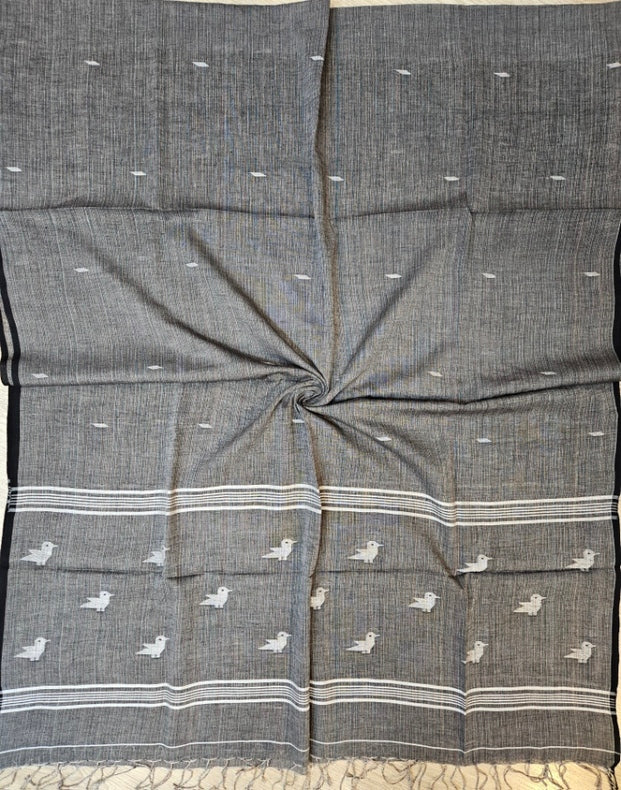 Grey Soft Handwoven Cotton Jamdani Dupatta Balaram Saha
