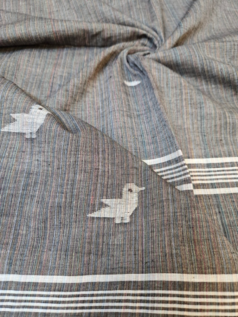 Grey Soft Handwoven Cotton Jamdani Dupatta Balaram Saha