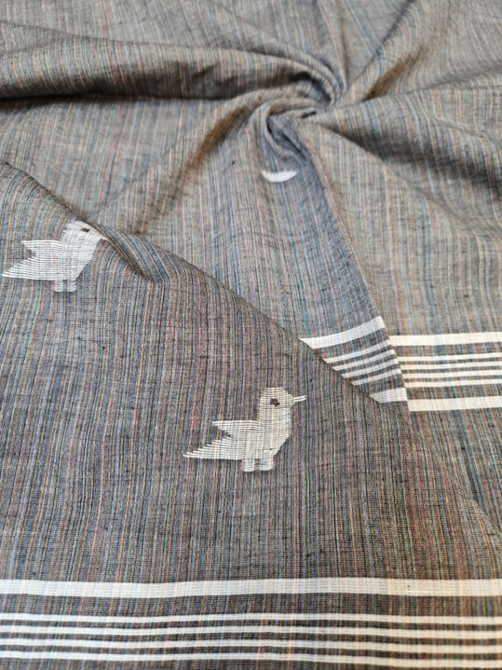 Grey Soft Handwoven Cotton Jamdani Dupatta Balaram Saha
