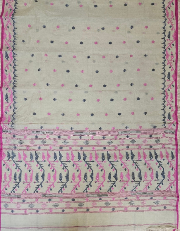 Light Grey & Multicolor Handwoven Cotton Jamdani Saree by Balaram Saha Balaram Saha