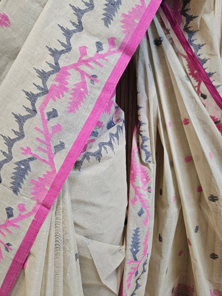 Light Grey & Multicolor Handwoven Cotton Jamdani Saree by Balaram Saha Balaram Saha