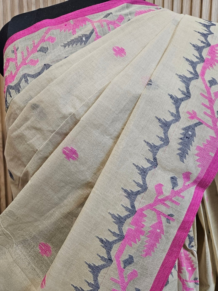 Light Grey & Multicolor Handwoven Cotton Jamdani Saree by Balaram Saha Balaram Saha