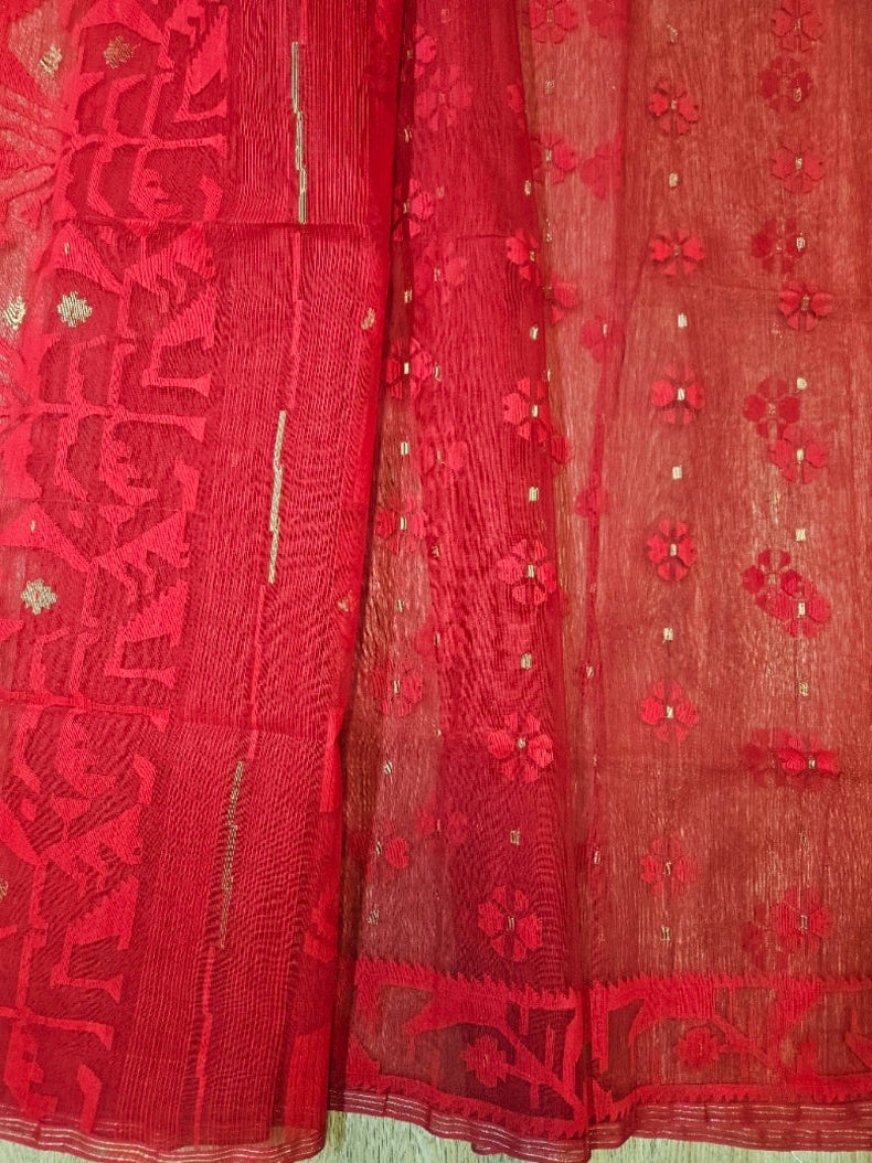 Balaram Saha: Bangladeshi Beauty - Teal Green Cotton Jamdani Saree Balaram Saha