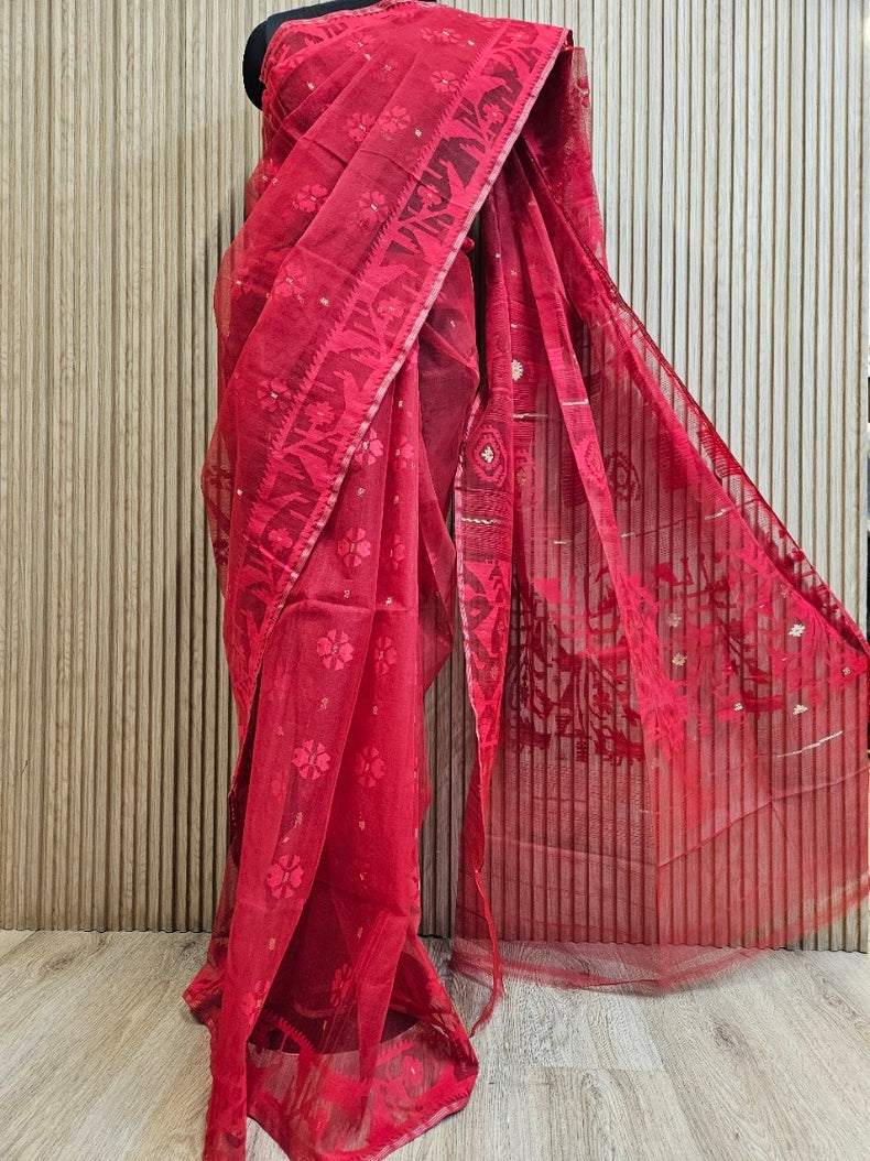 Balaram Saha: Bangladeshi Beauty - Teal Green Cotton Jamdani Saree Balaram Saha