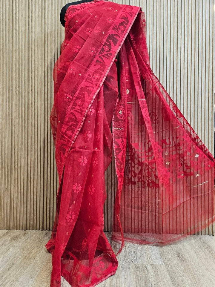 Balaram Saha: Bangladeshi Beauty - Teal Green Cotton Jamdani Saree Balaram Saha