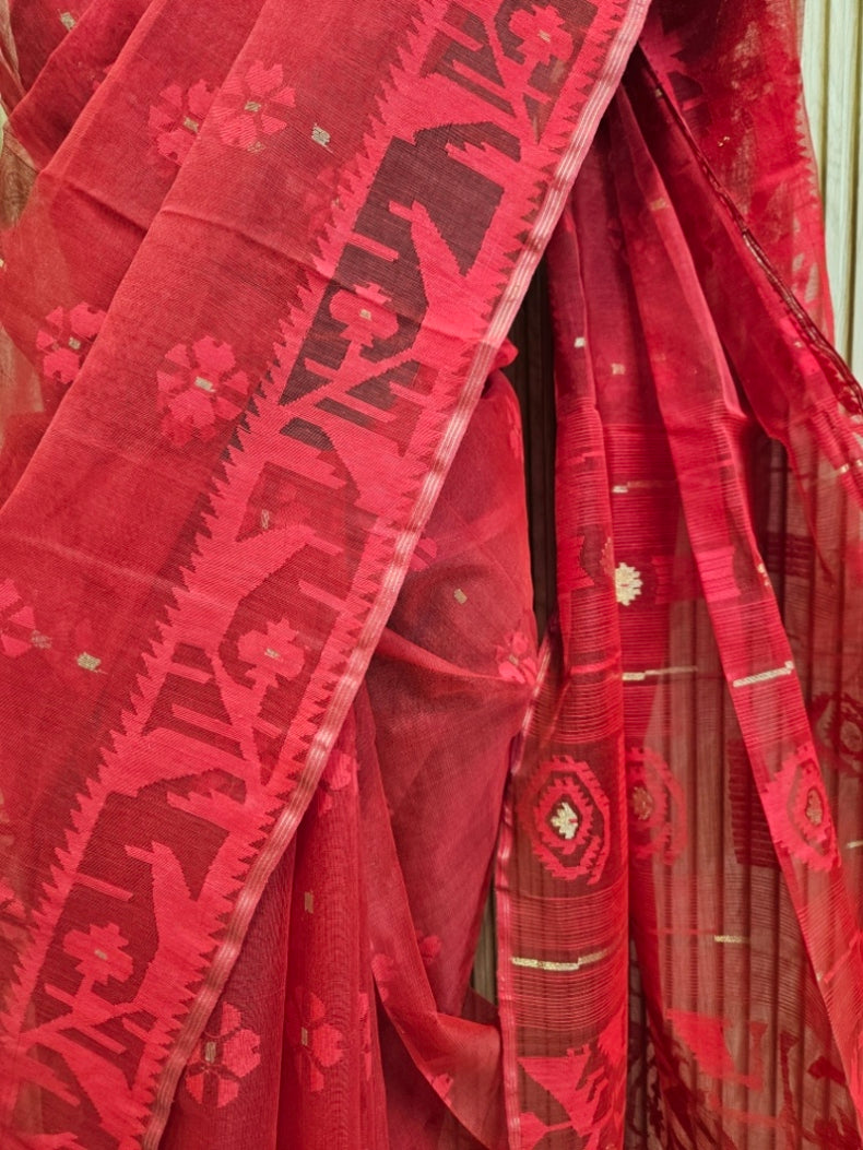 Balaram Saha: Bangladeshi Beauty - Teal Green Cotton Jamdani Saree Balaram Saha