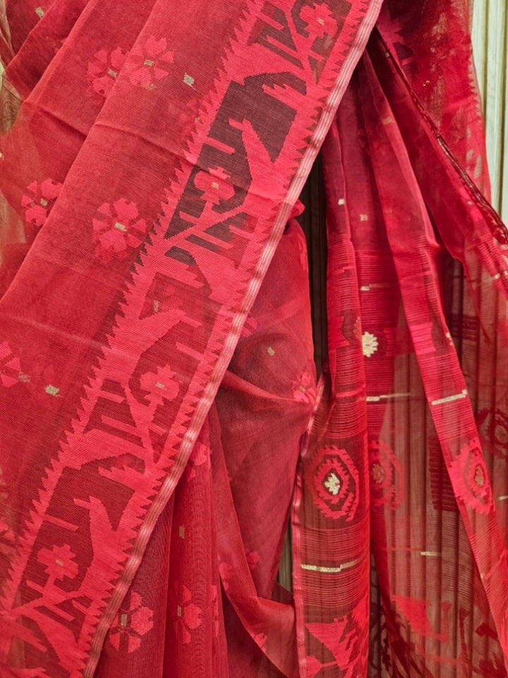 Balaram Saha: Bangladeshi Beauty - Teal Green Cotton Jamdani Saree Balaram Saha