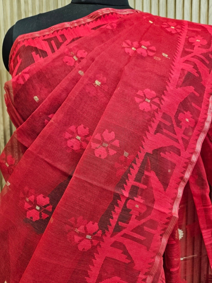 Balaram Saha: Bangladeshi Beauty - Teal Green Cotton Jamdani Saree Balaram Saha