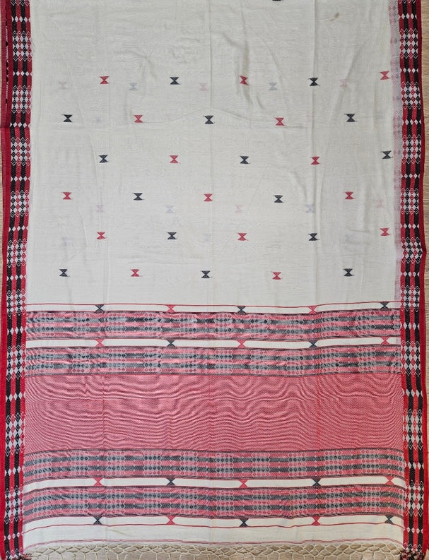 Bold & Beautiful: White & Red Handloom Cotton Saree by Balaram Saha Balaram Saha