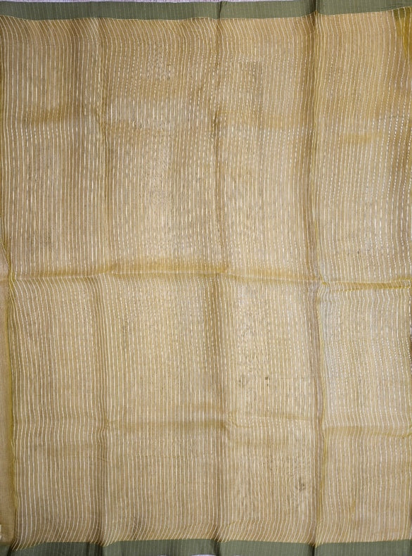 Mustard Green Handwoven Pure Muslin Silk Jamdani Saree Balaram Saha