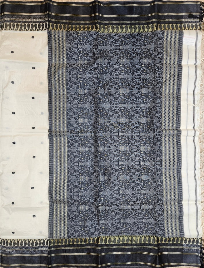 Garad Handloom Silk Saree - Off White & Black Saree By Balaram Saha Balaram Saha