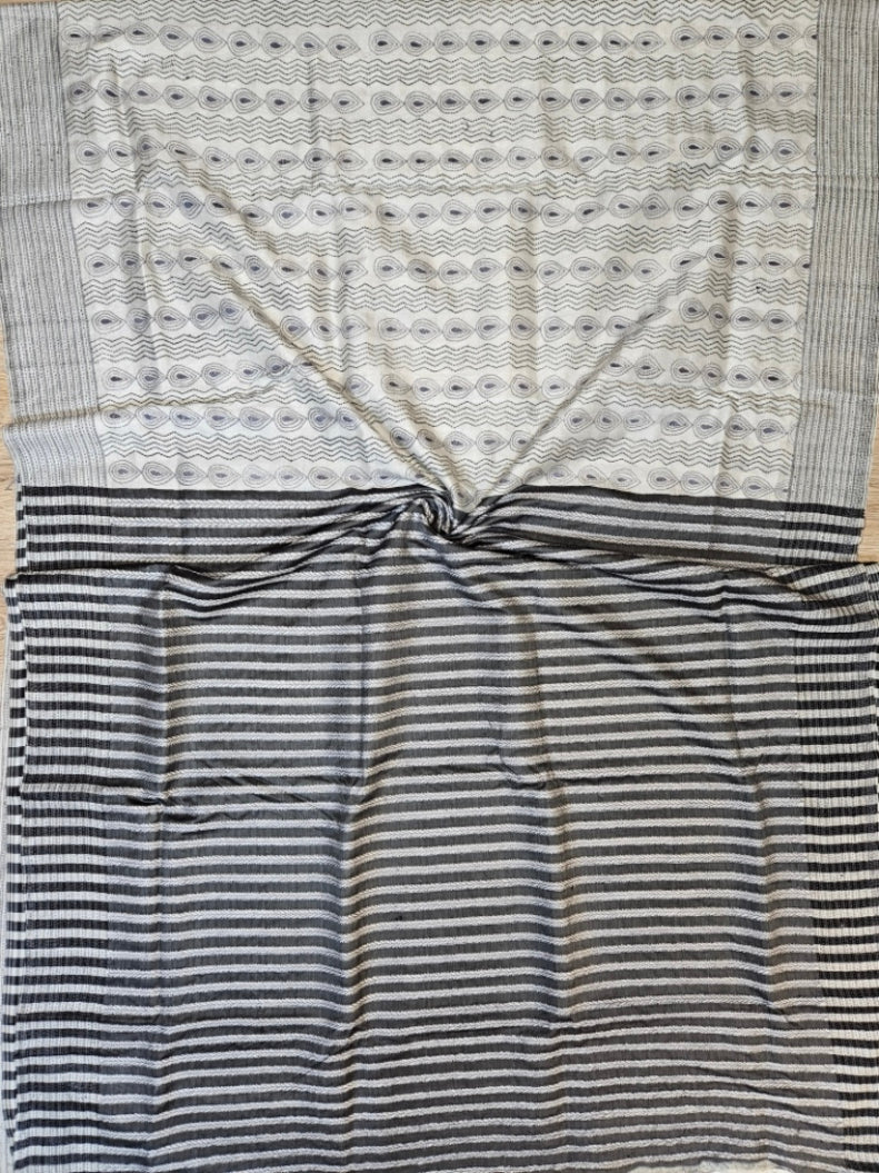 Pure Katan Magic: Black & Beige  Kantha Silk Saree by Balaram Saha Balaram Saha