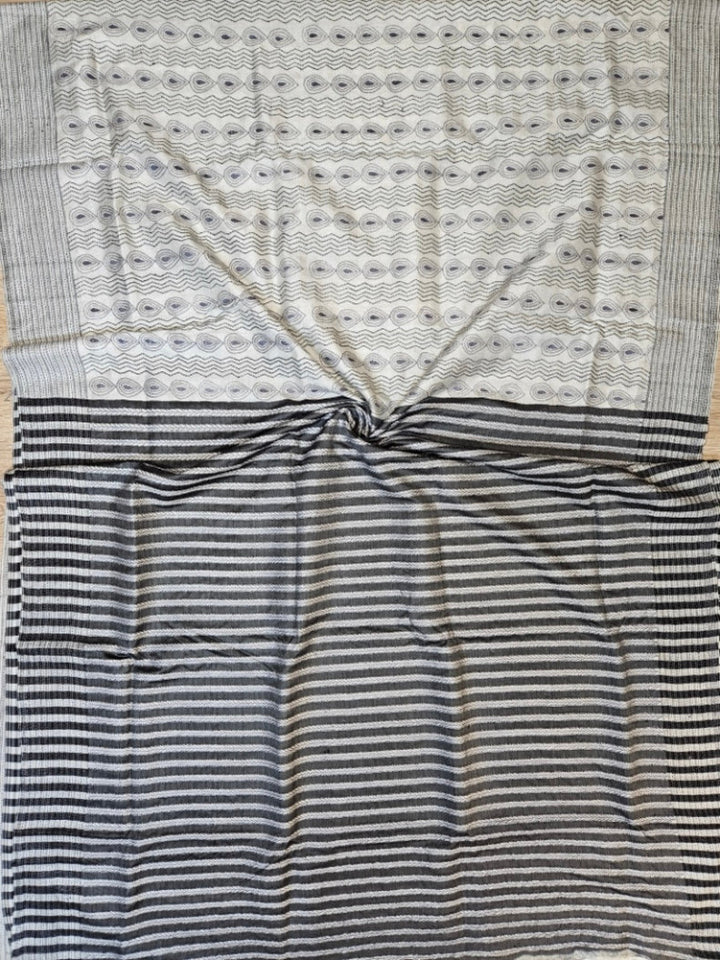 Pure Katan Magic: Black & Beige  Kantha Silk Saree by Balaram Saha Balaram Saha