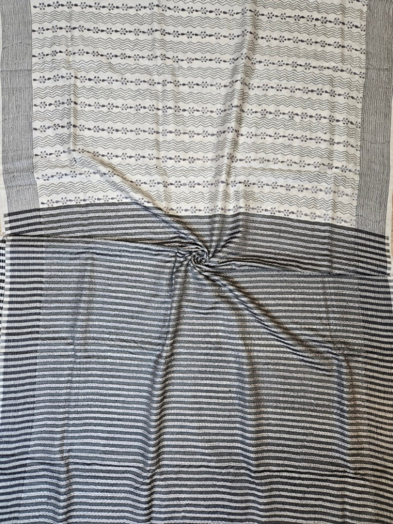 Off-White Bishnupuri Katan Silk Kantha Saree – Timeless Handcrafted Elegance Balaram Saha