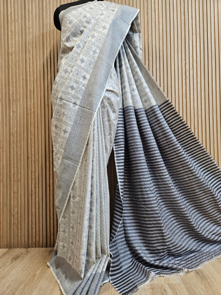 White Discover the Timeless Elegance of This Exquisite Kantha Silk Saree Balaram Saha