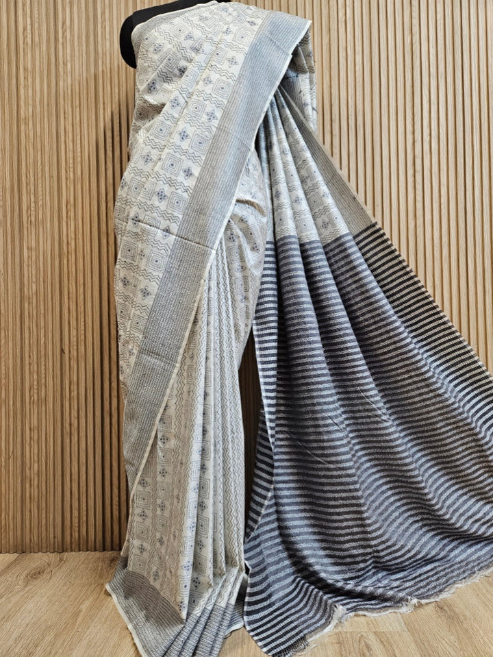White Discover the Timeless Elegance of This Exquisite Kantha Silk Saree Balaram Saha