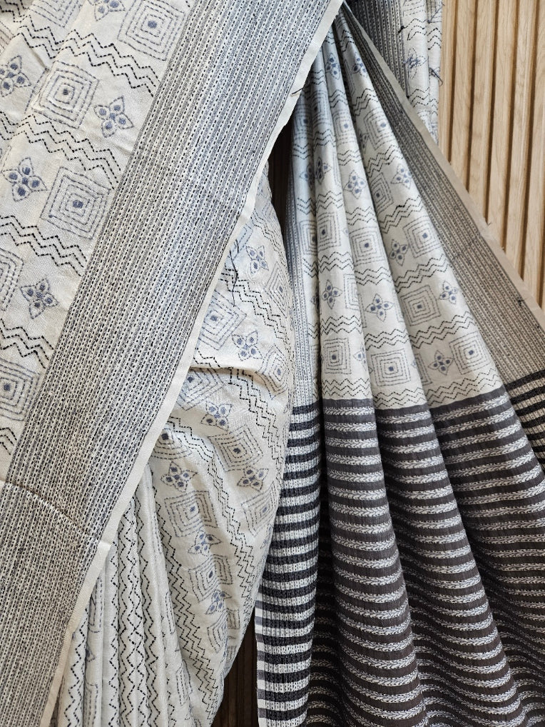 White Discover the Timeless Elegance of This Exquisite Kantha Silk Saree Balaram Saha