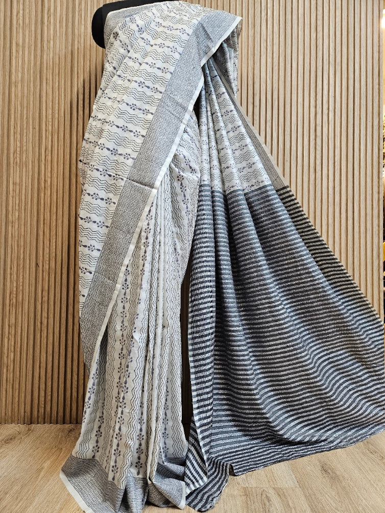 Off-White Bishnupuri Katan Silk Kantha Saree – Timeless Handcrafted Elegance Balaram Saha