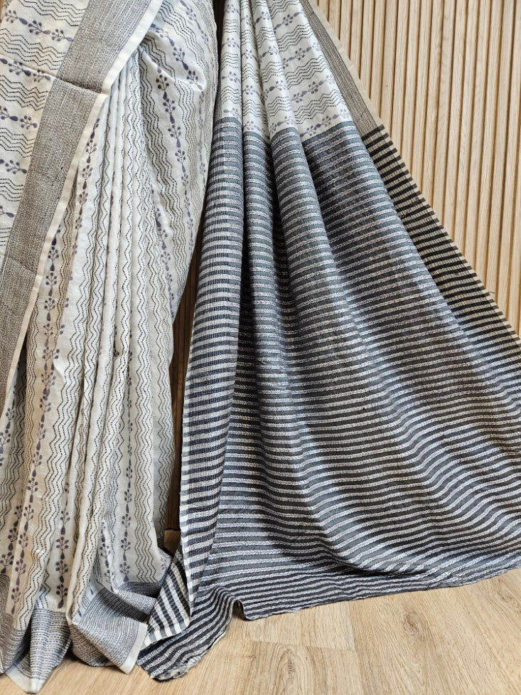 Off-White Bishnupuri Katan Silk Kantha Saree – Timeless Handcrafted Elegance Balaram Saha