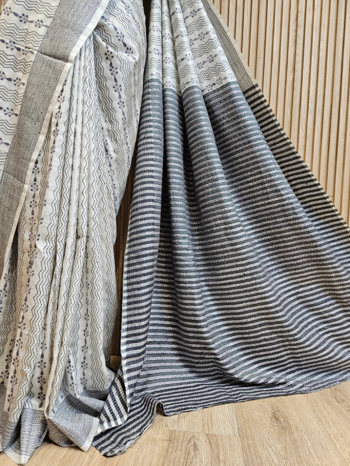 Off-White Bishnupuri Katan Silk Kantha Saree – Timeless Handcrafted Elegance Balaram Saha