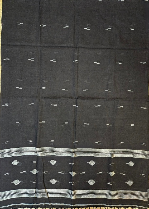 Black & White Handloom Handspun Cotton Jamdani Stole Balaram Saha