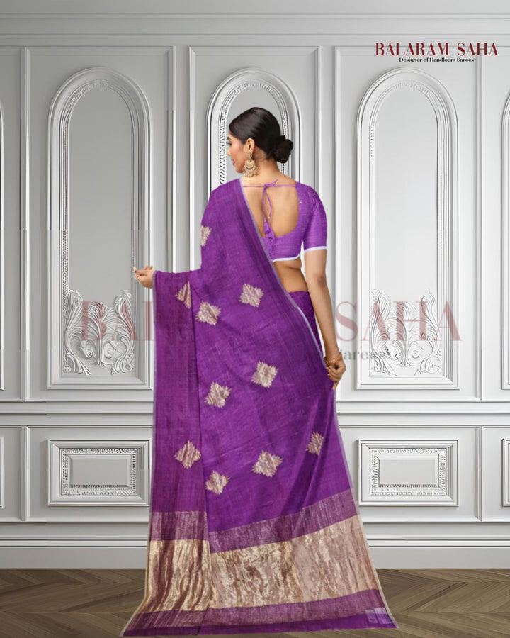 Magenta and Golden Zari Soft Handwoven Muslin Silk saree