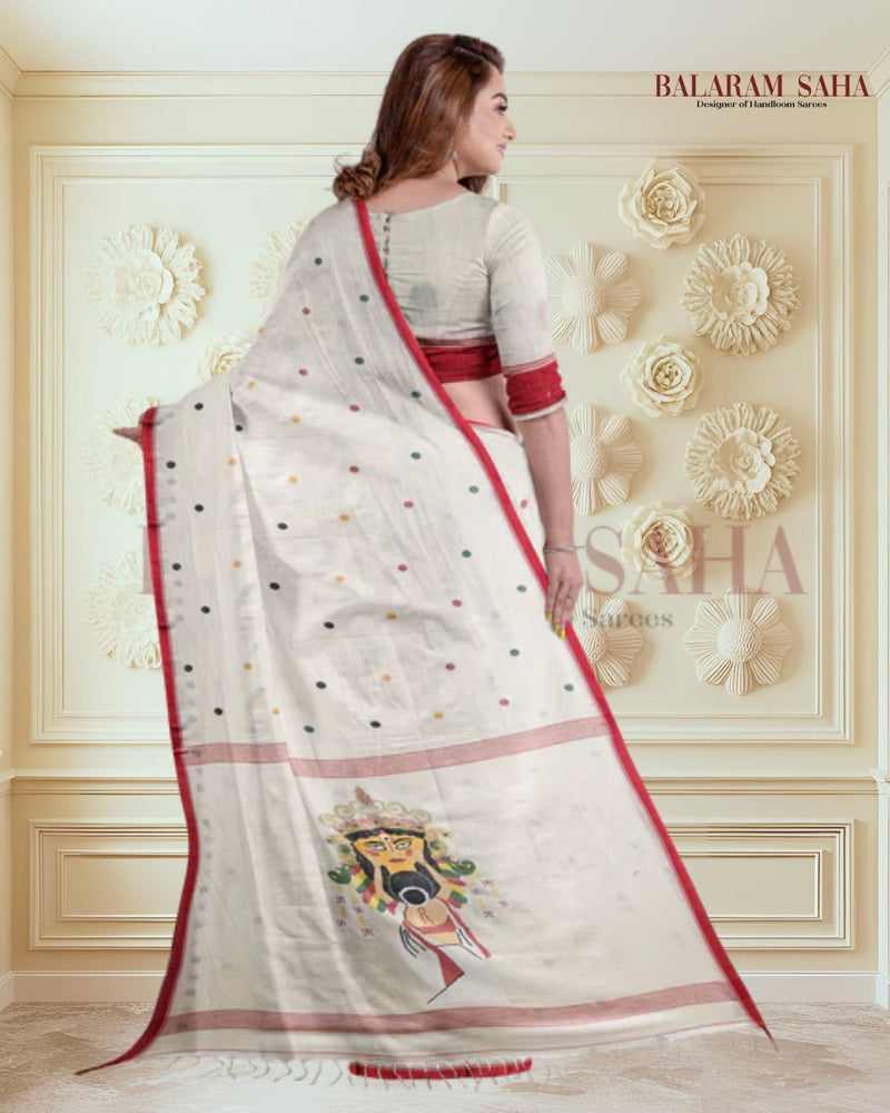 Handspun Handwoven Maa Durga Cotton Jamdani Saree By Balaram Saha - (dhakai jamdani saree, jamdani saree, jamdani sarees, cotton jamdani saree, jamdani cotton saree, handloom cotton saree, balaram saha online, jamdani saree online, soft jamdani saree, muslin jamdani saree, original dhakai jamdani saree, jamdani sarees, soft dhakai jamdani saree, white jamdani saree, jamdani saree bangladesh )
