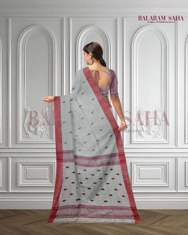 Beige & Red Handloom Soft Cotton Saree Balaram Saha