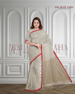 Embrace Tradition: White & Red Handloom Cotton Saree from Balaram Saha Balaram Saha