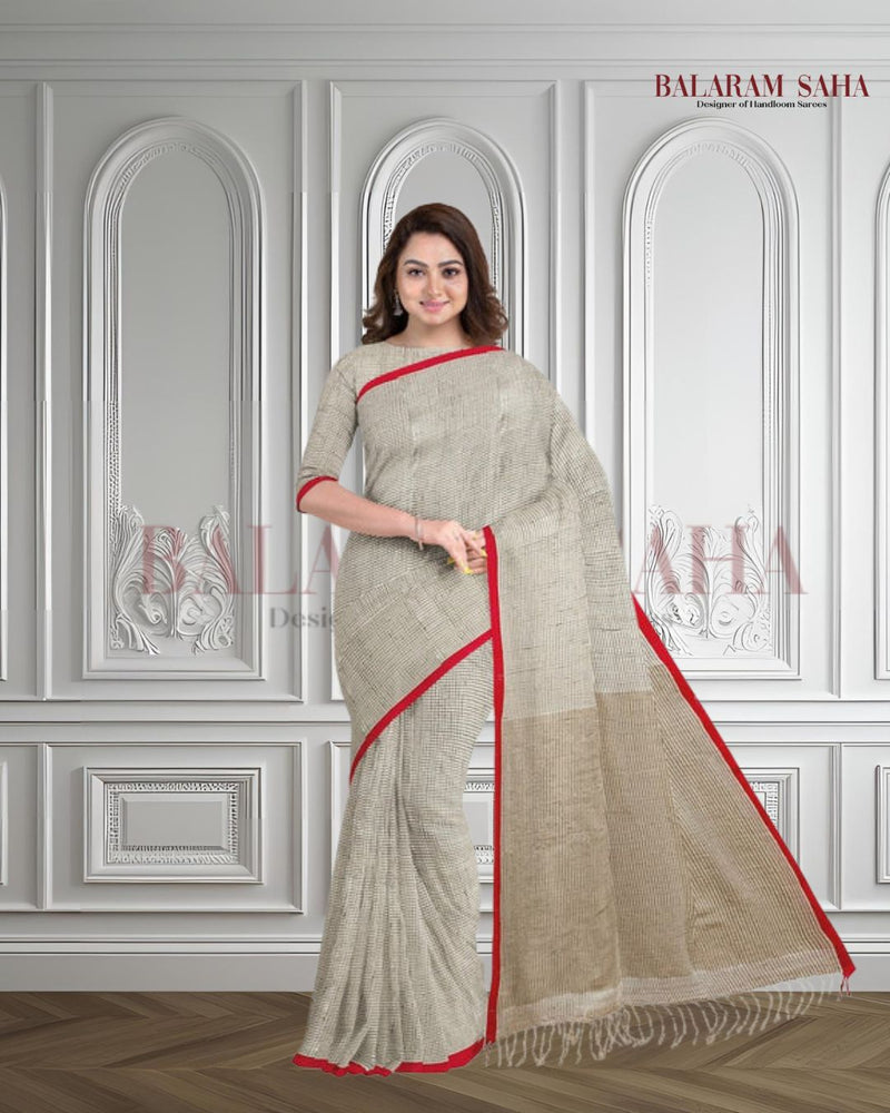 Embrace Tradition: White & Red Handloom Cotton Saree from Balaram Saha Balaram Saha