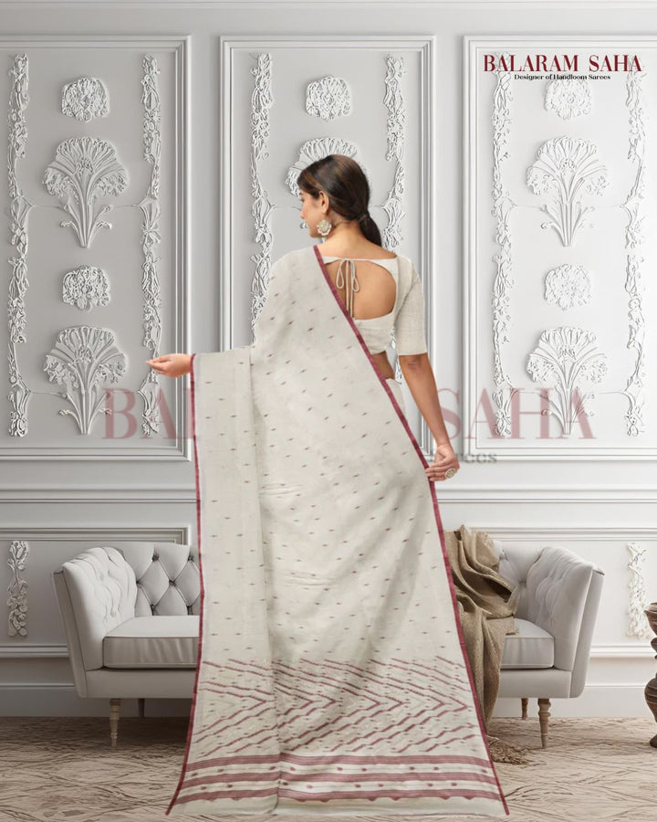 Off White Soft Handloom Handwoven Tussar Silk Jamdani Saree Balaram Saha
