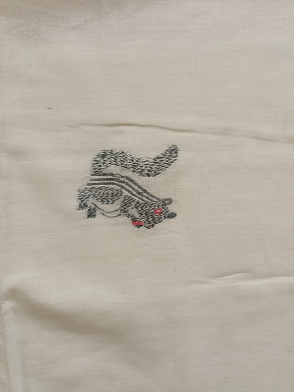 Nature-Inspired Handloom Handspun Cotton Jamdani Saree with Squirrel Motif Balaram Saha