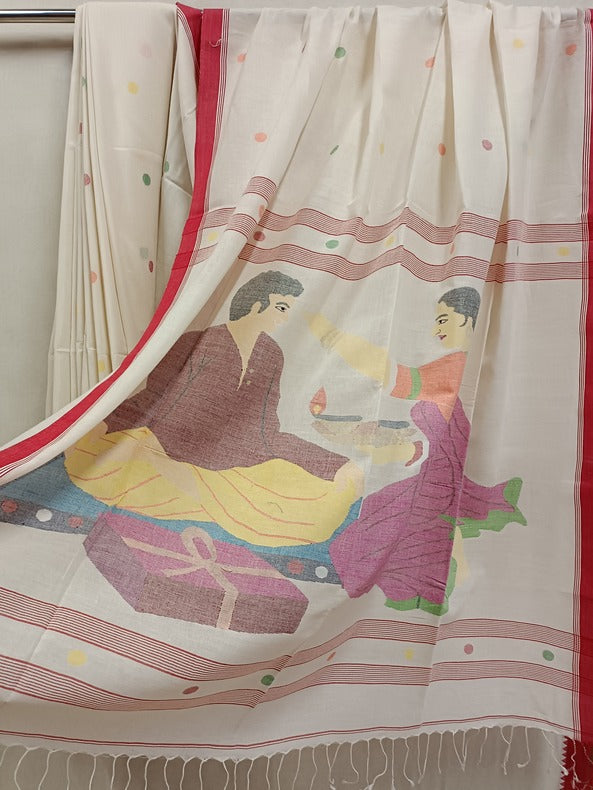 Bhaiphota Special: Handspun Handwoven Cotton Jamdani Saree Balaram Saha