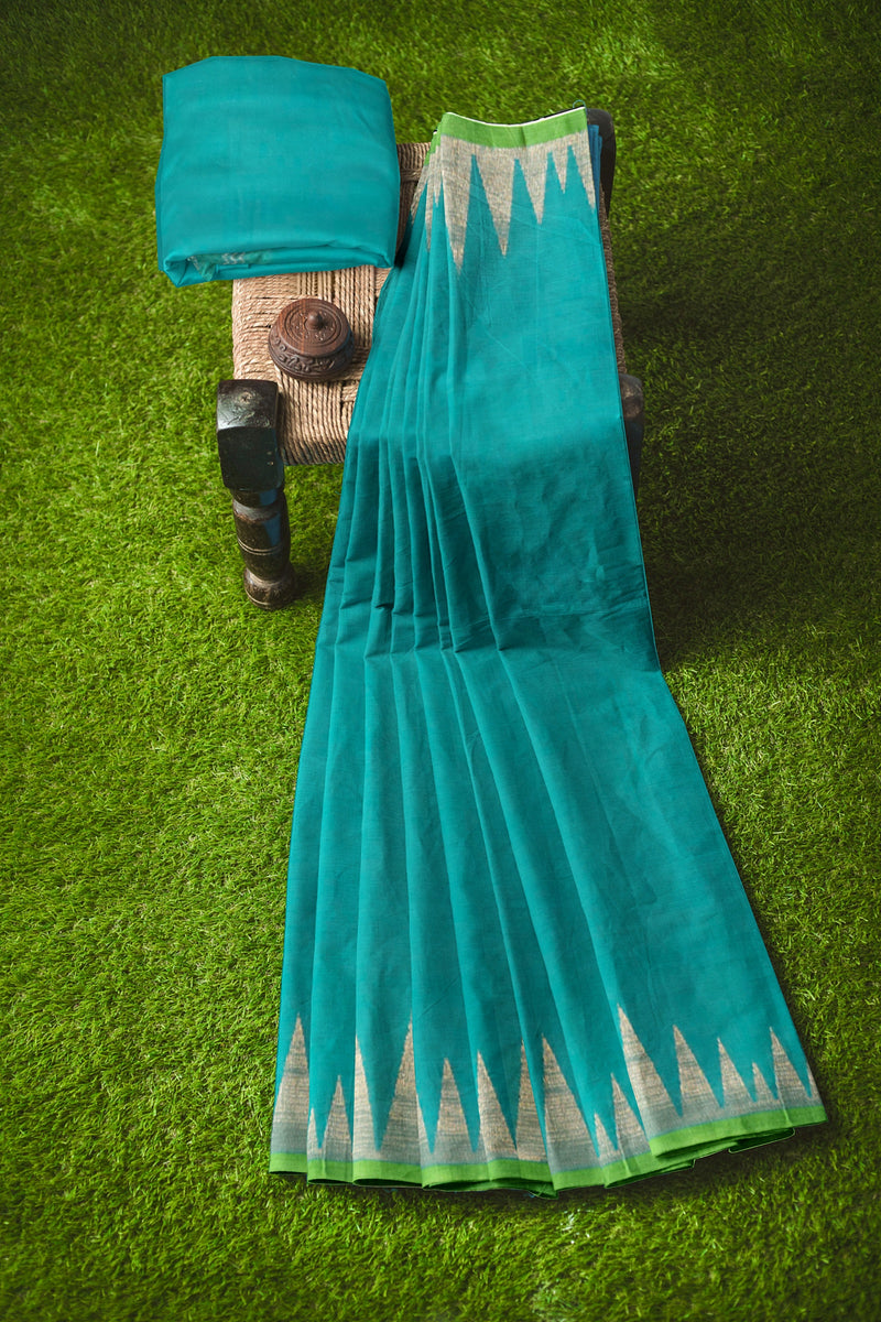 Aqua Blue & Green Handloom Premium Cotton Saree With Temple Border Balaram Saha (handloom saree, cotton saree, handloom cotton saree, balaram saha online, handloom sarees, balaram saha handloom saree store photos, balaram saha handloom saree store, cotton handloom saree, bengal handloom sarees, pure cotton, cotton saree for women, cotton saree online)  https://linktr.ee/