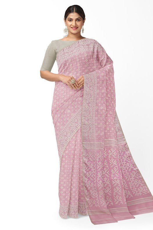 Baby Pink & White, soft handloom cotton/resham dhakai saree Balaram Saha