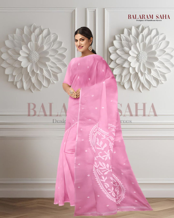 Woven Fairytale in Pink: The Handwoven Jamdani Saree for Summer By Balaram Saha Balaram Saha