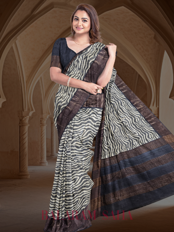 Balaram Saha Heritage Off White & Black Premium Tussar Silk Saree  - (handloom saree, silk saree, handloom silk saree, balaram saha online, silk sarees, silk handloom saree, bengal handloom sarees, pure silk, silk saree online, tussar silk saree, tussar silk)    https://www.skype.com/en/