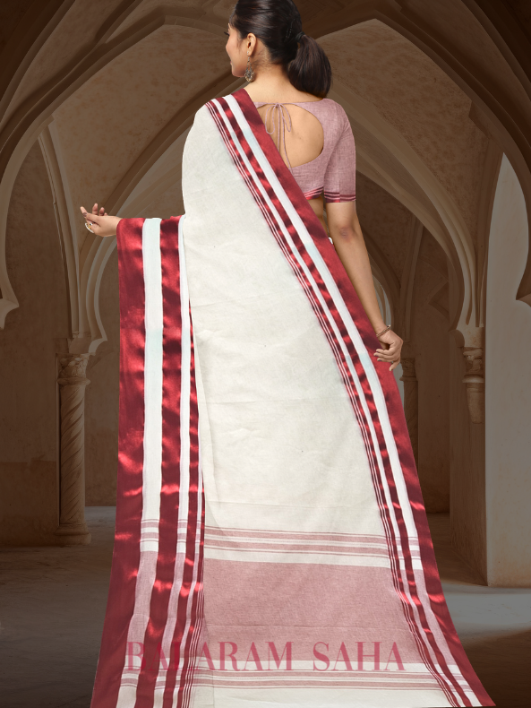 Balaram Saha Off-White & Red Soft Handloom Dhonekali Cotton Saree - (handloom saree, cotton saree, handloom cotton saree, balaram saha online, handloom sarees, cotton handloom saree, bengal handloom sarees, pure cotton, cotton saree for women, cotton saree online)     https://www.wiley.com/en-in