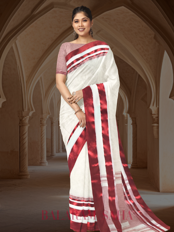 Balaram Saha Off-White & Red Soft Handloom Dhonekali Cotton Saree - (handloom saree, cotton saree, handloom cotton saree, balaram saha online, handloom sarees, cotton handloom saree, bengal handloom sarees, pure cotton, cotton saree for women, cotton saree online)   https://elpais.com/