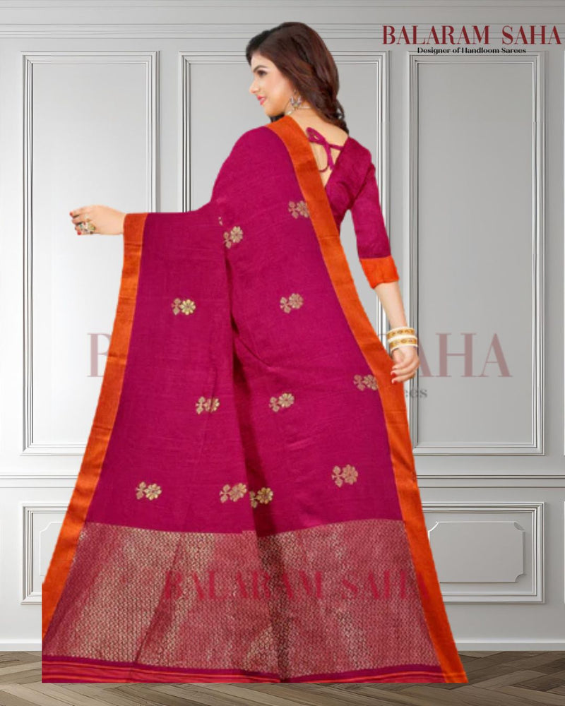 Balaram Saha Premium Magic: Rani Pink & Orange Handloom Cotton Saree (handloom saree, cotton saree, handloom cotton saree, balaram saha online, handloom sarees, balaram saha handloom saree store photos, balaram saha handloom saree store, cotton handloom saree, bengal handloom sarees, pure cotton, cotton saree for women, cotton saree online)  https://moz.com/