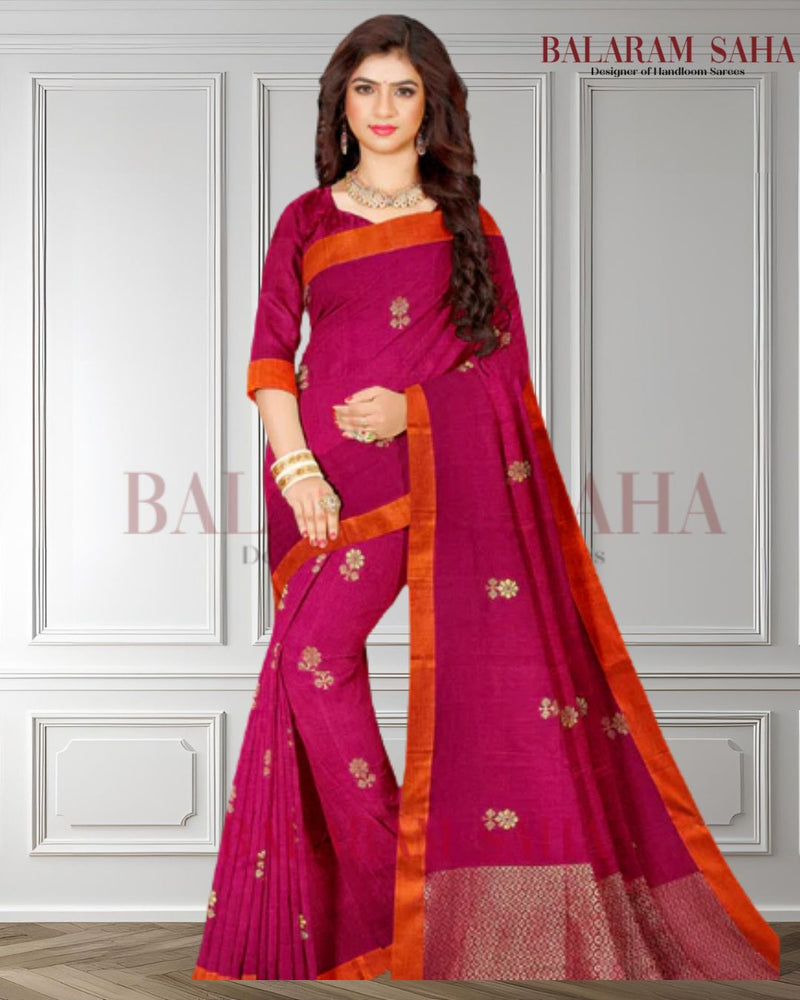 Balaram Saha Premium Magic: Rani Pink & Orange Handloom Cotton Saree (handloom saree, cotton saree, handloom cotton saree, balaram saha online, handloom sarees, balaram saha handloom saree store photos, balaram saha handloom saree store, cotton handloom saree, bengal handloom sarees, pure cotton, cotton saree for women, cotton saree online)  http://www.iconosquare.com/