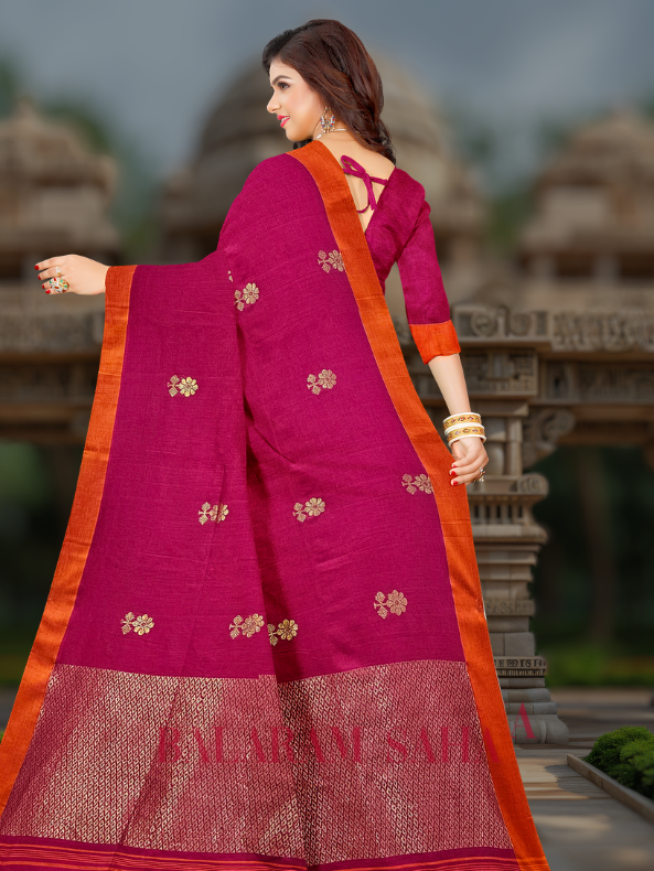 Balaram Saha Premium Magic: Rani Pink & Orange Handloom Cotton Saree (handloom saree, cotton saree, handloom cotton saree, balaram saha online, handloom sarees, balaram saha handloom saree store photos, balaram saha handloom saree store, cotton handloom saree, bengal handloom sarees, pure cotton, cotton saree for women, cotton saree online)  https://moz.com/