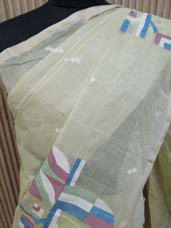 Balaram Saha Presents Light Green Cotton Jamdani Saree -  (handloom saree, cotton saree, handloom cotton saree, balaram saha online, handloom sarees, balaram saha handloom saree store, cotton handloom saree, bengal handloom sarees, pure cotton, cotton saree for women, cotton saree online, balaram saha, balaram saha handloom saree store, balaram saha saree, balaram saha online, balaram saha saree online, balaram saha gariahat)