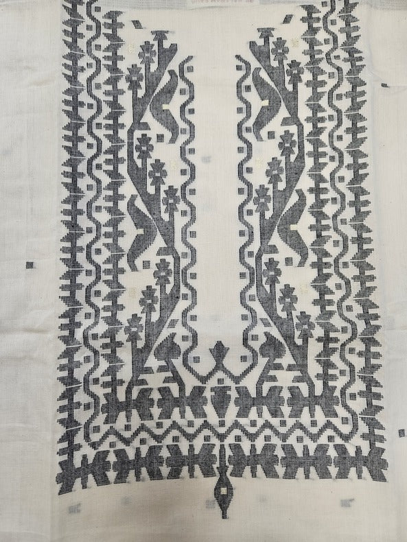 Balaram Saha Presents: White & Black Handloom Cotton Jamdani Unisex Kurta Piece
