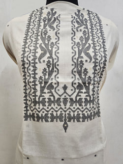 Balaram Saha Presents: White & Black Handloom Cotton Jamdani Unisex Kurta Piece
