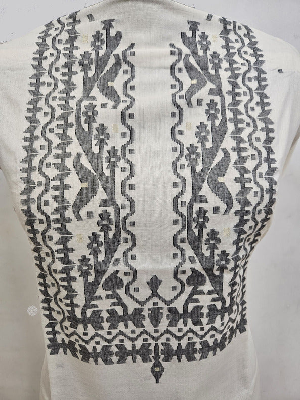 Balaram Saha Presents: White & Black Handloom Cotton Jamdani Unisex Kurta Piece
