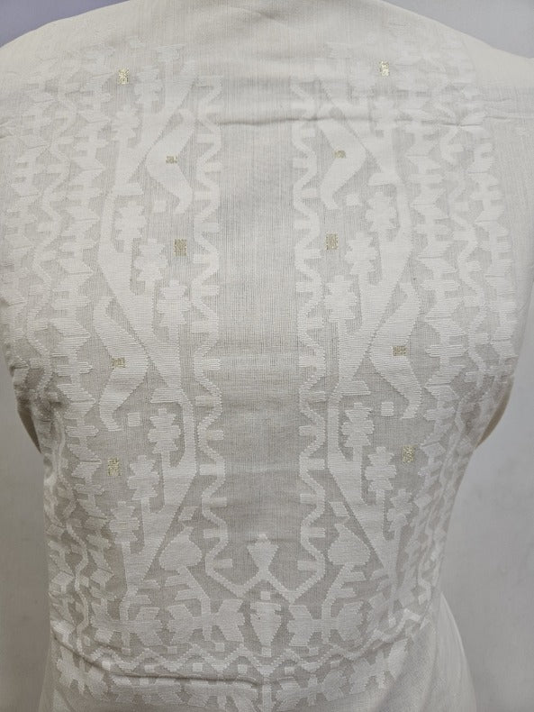 Balaram Saha Presents: White on White Handloom Cotton Jamdani Unisex Kurta Piece
