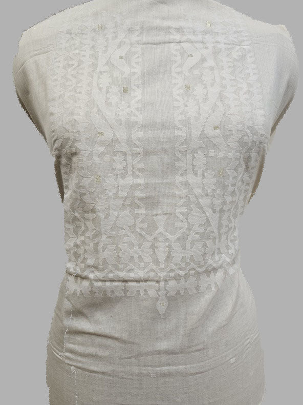 Balaram Saha Presents: White on White Handloom Cotton Jamdani Unisex Kurta Piece

