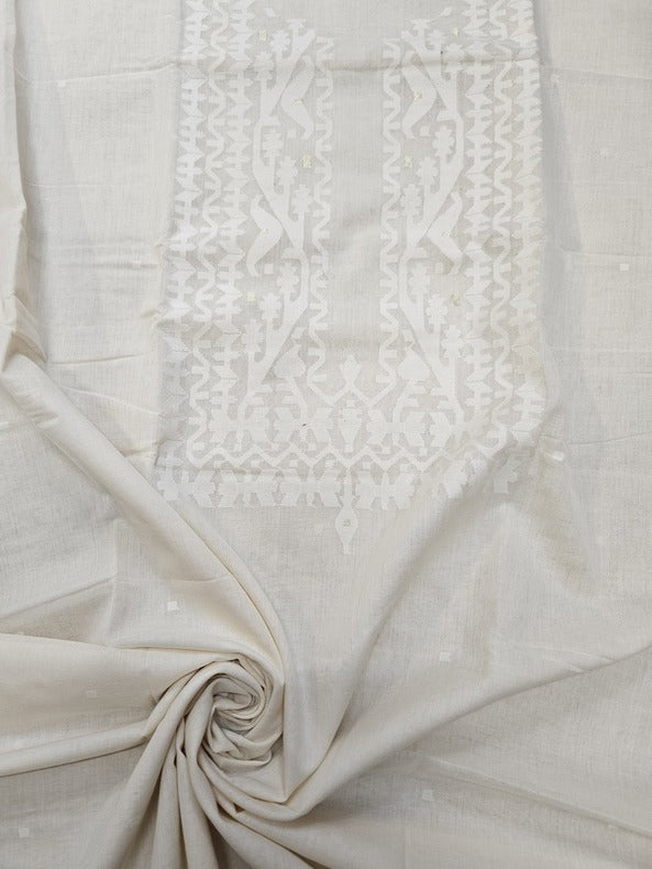 Balaram Saha Presents: White on White Handloom Cotton Jamdani Unisex Kurta Piece
